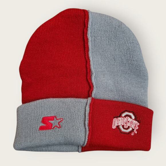 Starter Ohio State Beanie Red and Gray NWOT Adult Size Winter Hat VTG Knit Cap - Picture 2 of 6